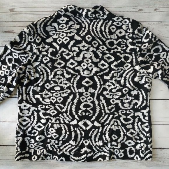 Chico's Jacket size 3 -XL 16-18 Linen w Bold Geometric Print Black White Chicos - Picture 6 of 10